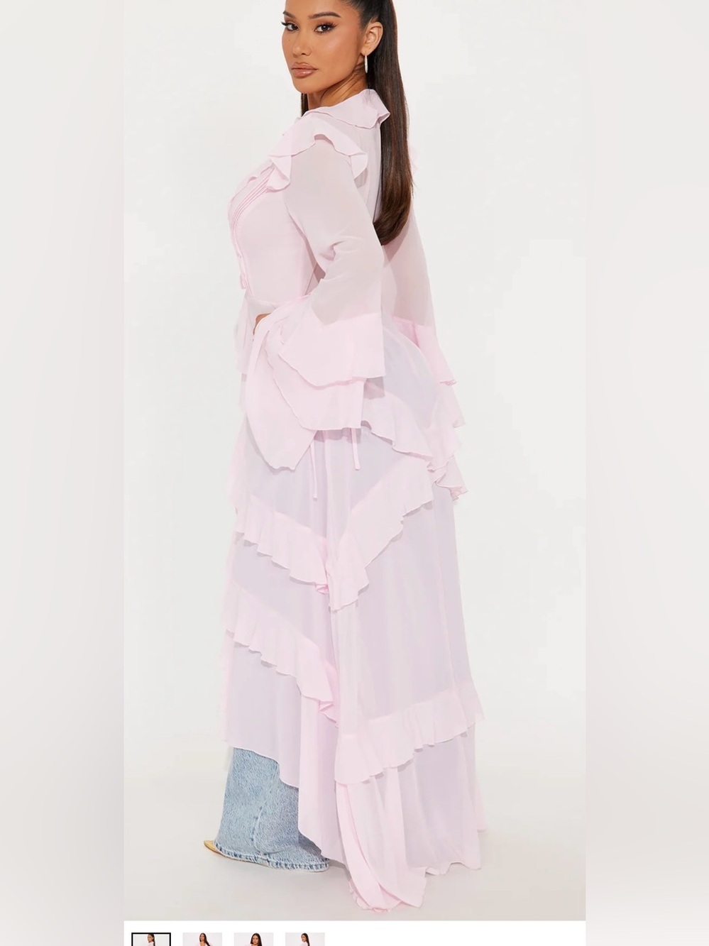 Fashion Nova I Am The Scene Chiffon Ruffle Maxi Top in Pink